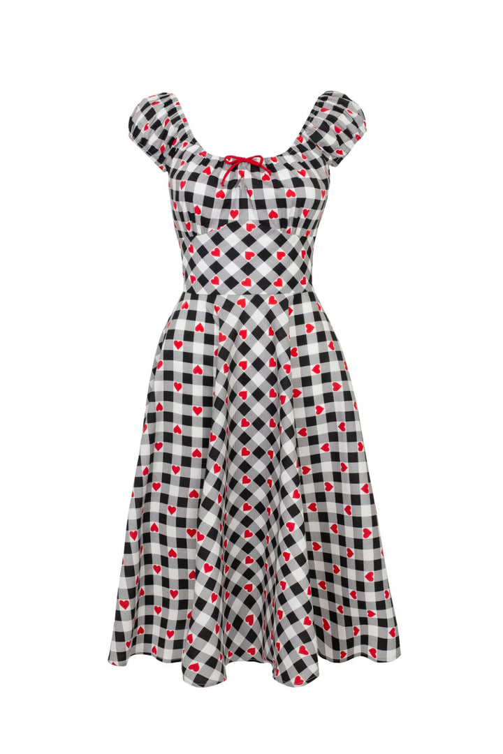 Robe midi Hell Bunny Leonie Gingham Cœur années 50