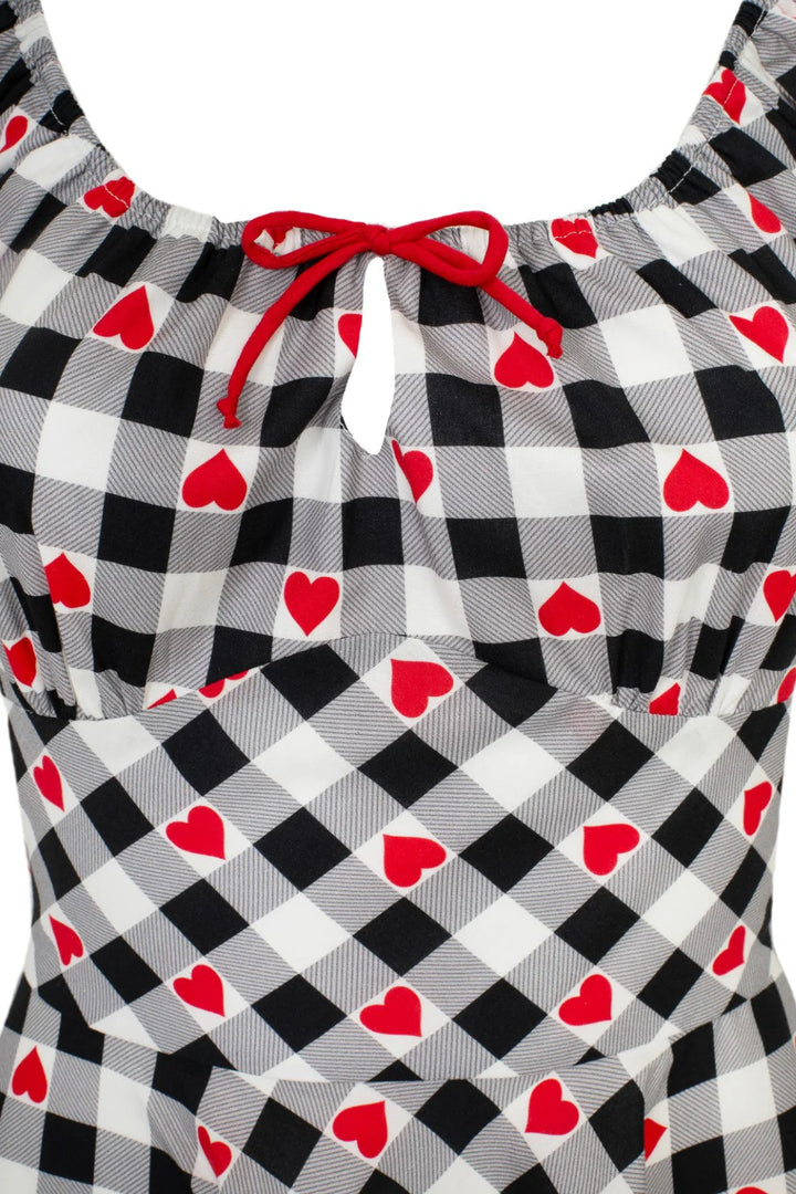 Robe midi Hell Bunny Leonie Gingham Cœur années 50