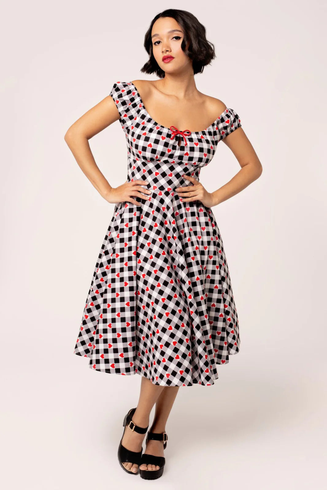 Robe midi Hell Bunny Leonie Gingham Cœur années 50