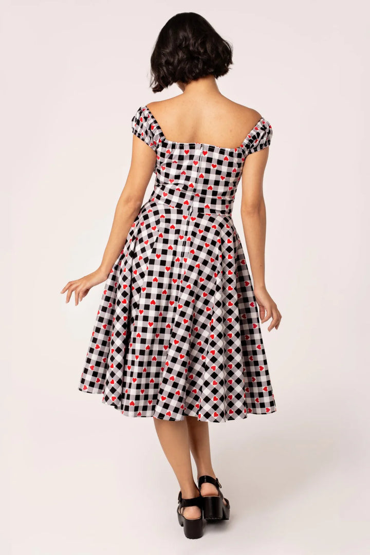 Robe midi Hell Bunny Leonie Gingham Cœur années 50