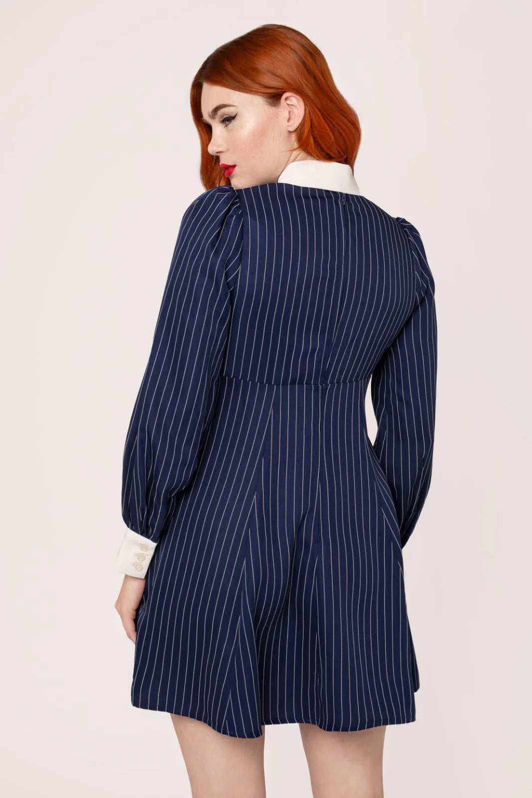 Hell Bunny Costello Mini Dress – Navy Pinstripe Collared Dress