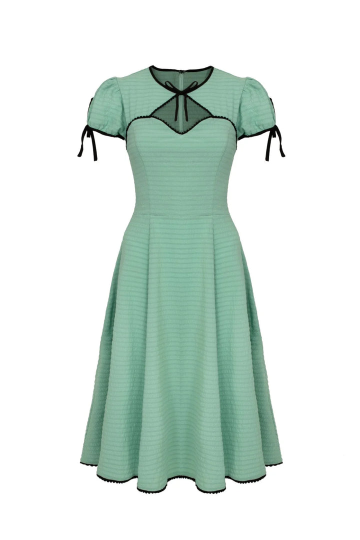 Robe midi Hell Bunny Casey vert menthe des années 50, coupe cœur