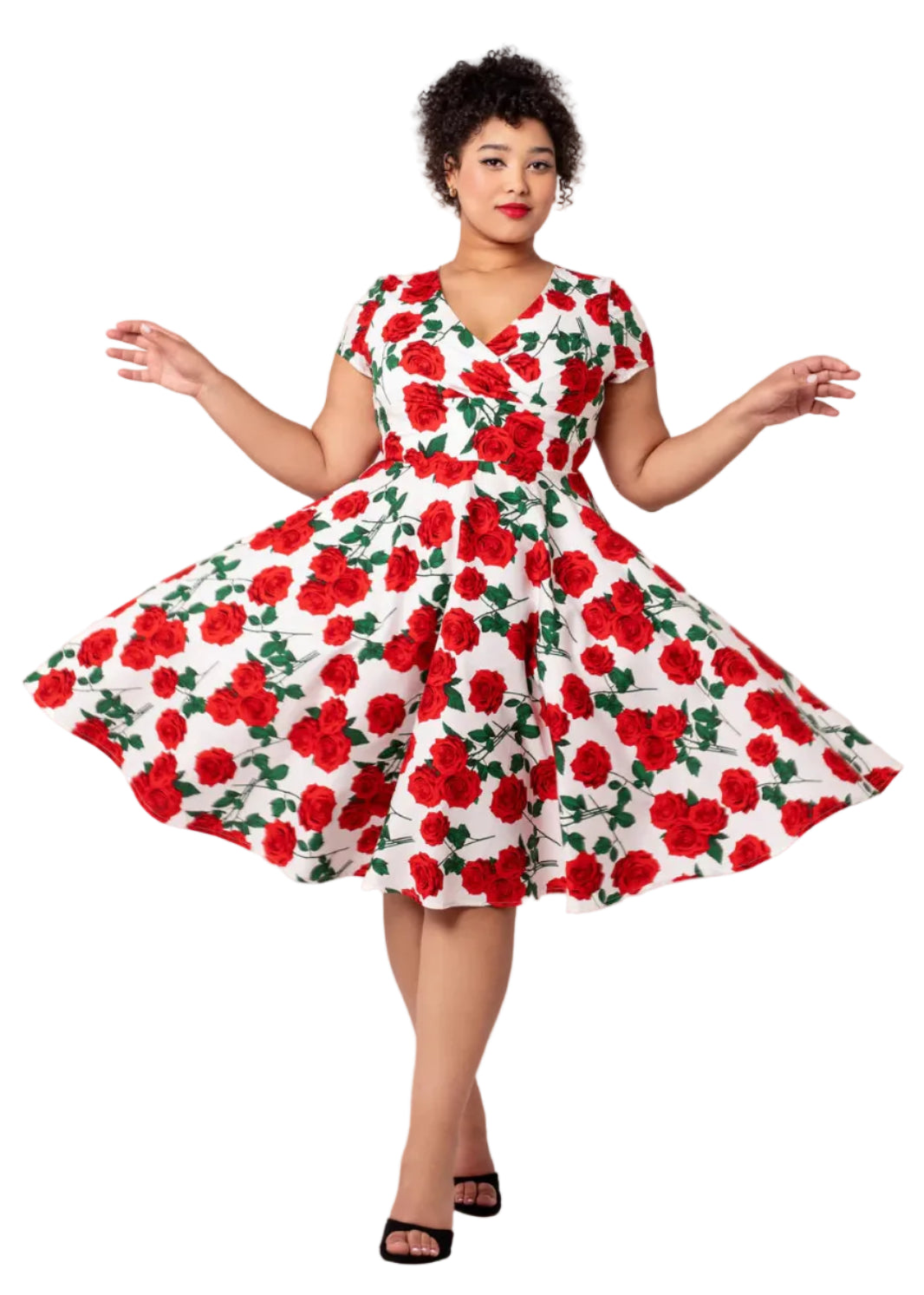Hell Bunny Dolce Vita white red rose 1950s swing dress vintage floral dress with pockets