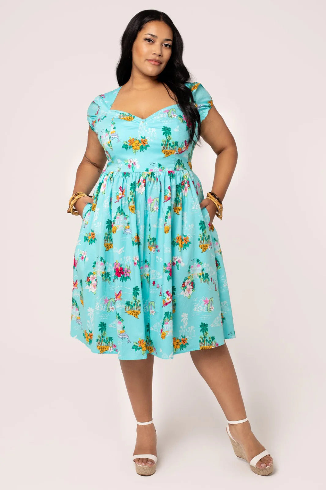 Hell Bunny Ayanna Tropical Print 50s Midi Dress