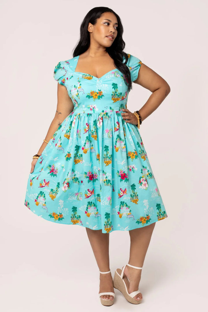 Hell Bunny Ayanna Tropical Print 50s Midi Dress