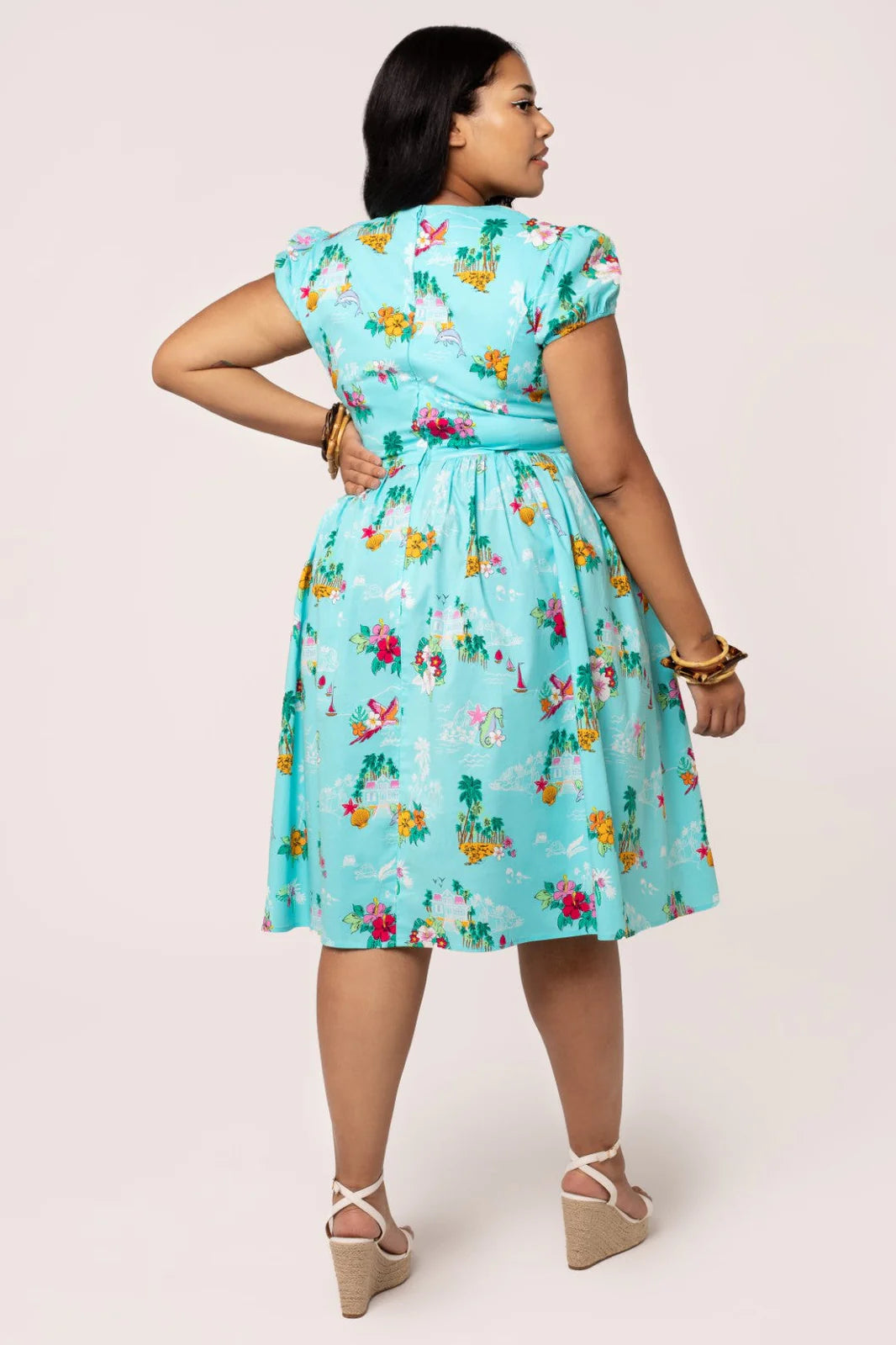 Hell Bunny Ayanna Tropical Print 50s Midi Dress