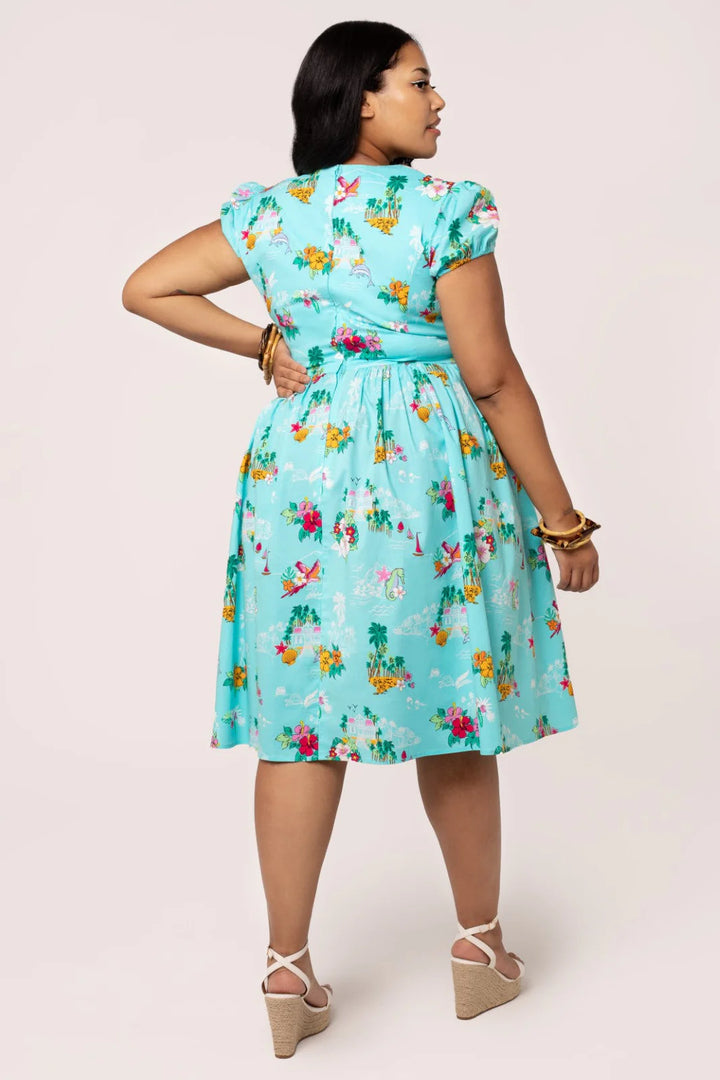 Hell Bunny Ayanna Tropical Print 50s Midi Dress