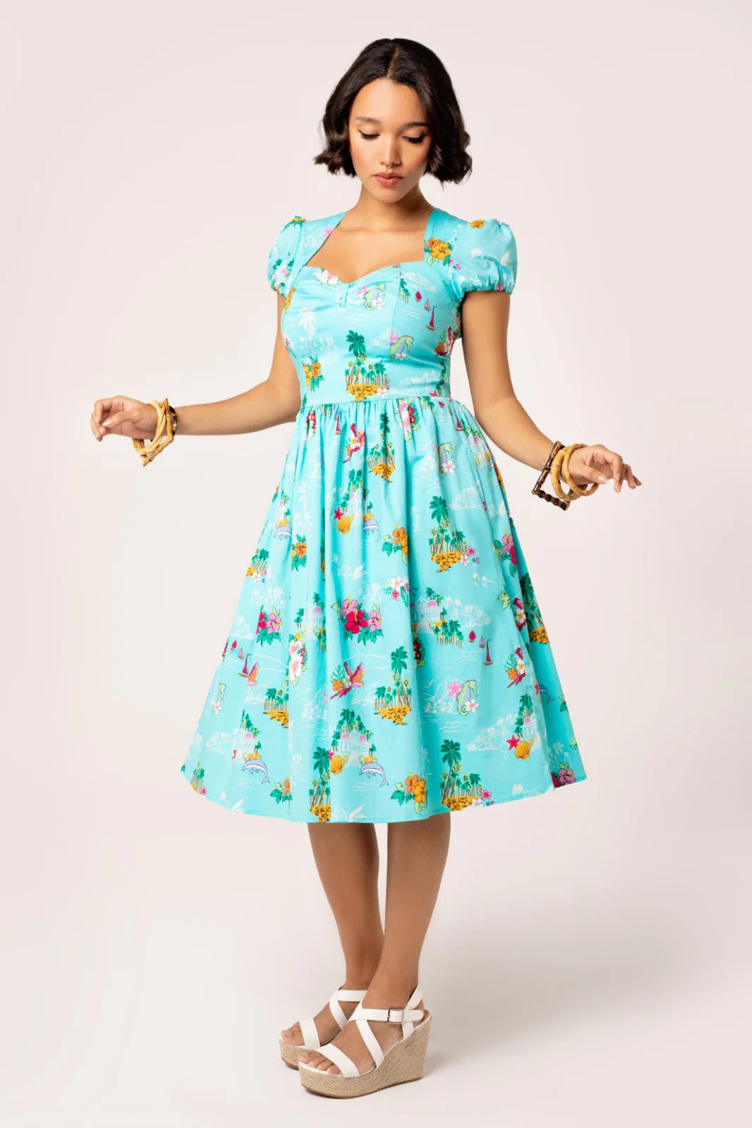 Hell Bunny Ayanna Tropical Print 50s Midi Dress