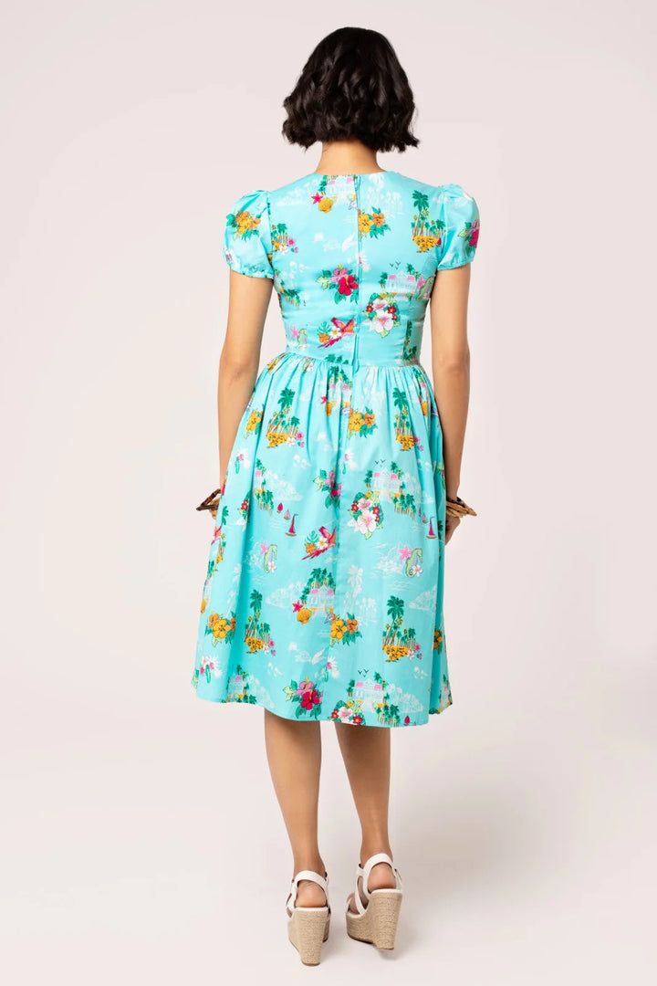 Hell Bunny Ayanna Tropical Print 50s Midi Dress