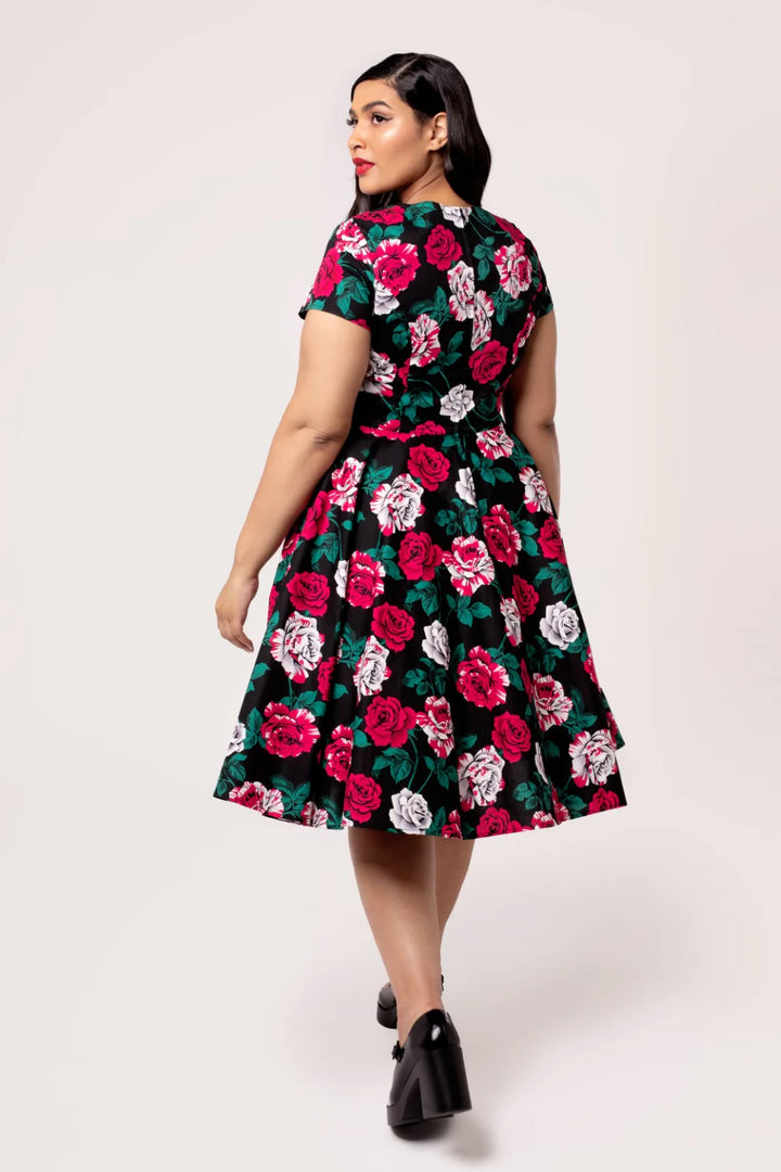 Hell Bunny Paint Me Roses 50s Midi Dress