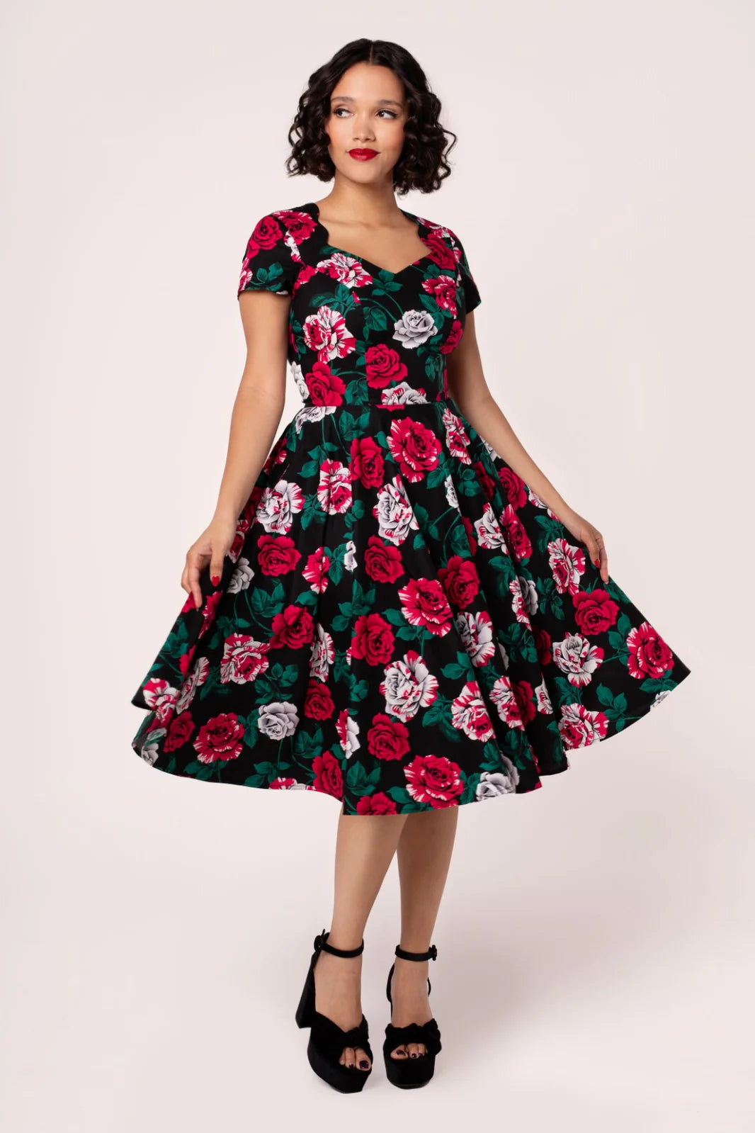 Hell Bunny Paint Me Roses 50s Midi Dress