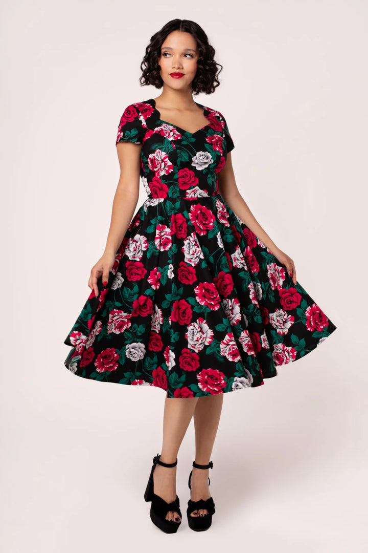 Hell Bunny Paint Me Roses 50s Midi Dress