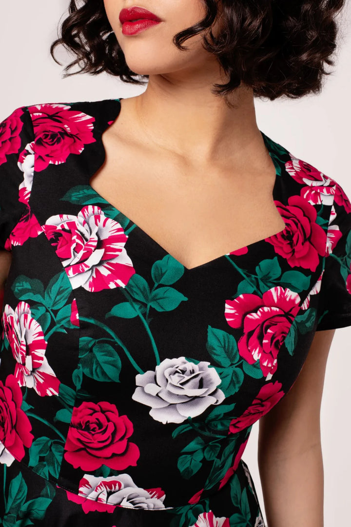 Hell Bunny Paint Me Roses 50s Midi Dress