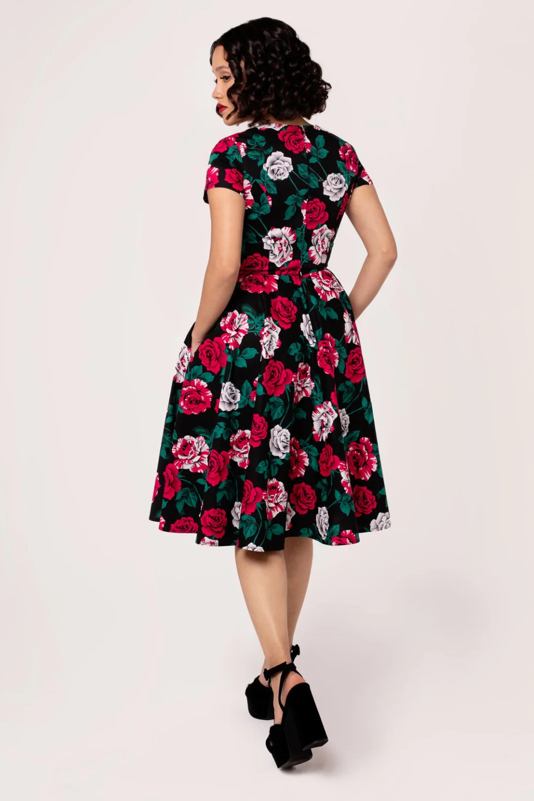 Hell Bunny Paint Me Roses 50s Midi Dress