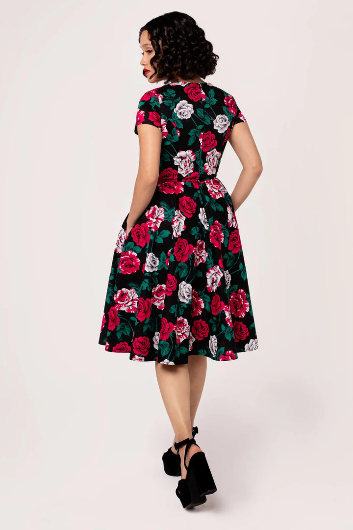 Hell Bunny Paint Me Roses 50s Midi Dress