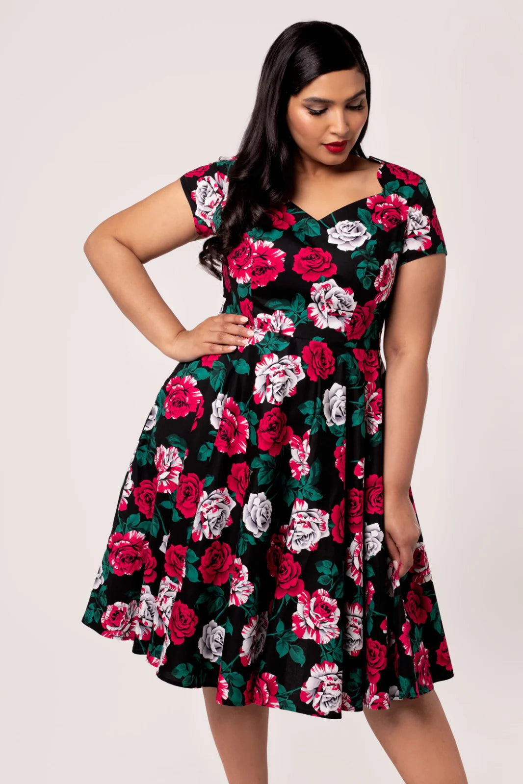 Hell Bunny Paint Me Roses 50s Midi Dress