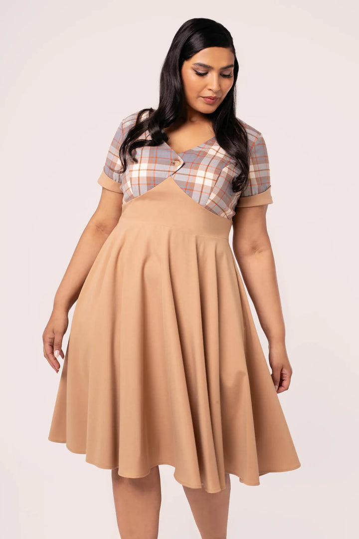 Hell Bunny Joseline 50s Midi Dress – Beige Vintage Swing Dress
