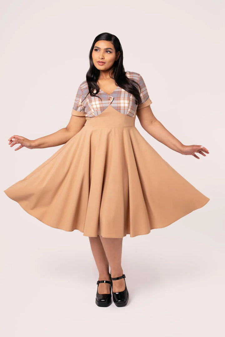 Hell Bunny Joseline 50s Midi Dress – Beige Vintage Swing Dress