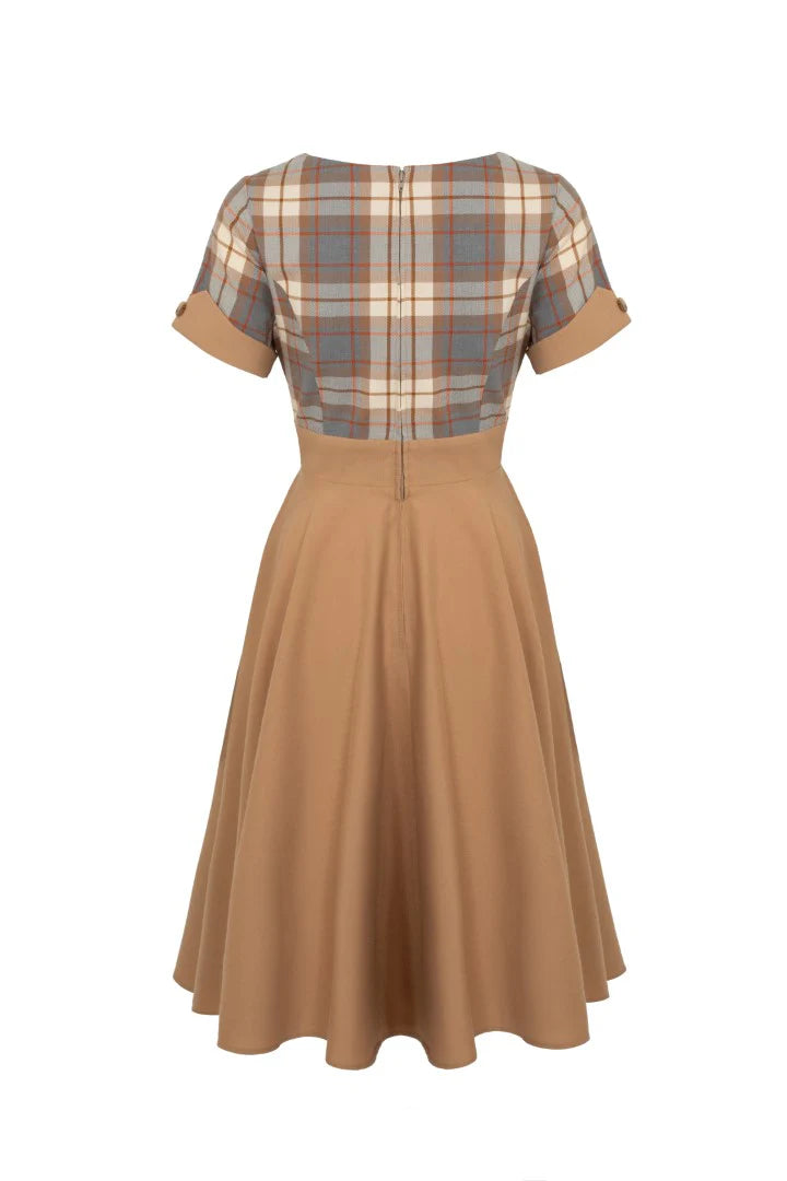Hell Bunny Joseline 50s Midi Dress – Beige Vintage Swing Dress