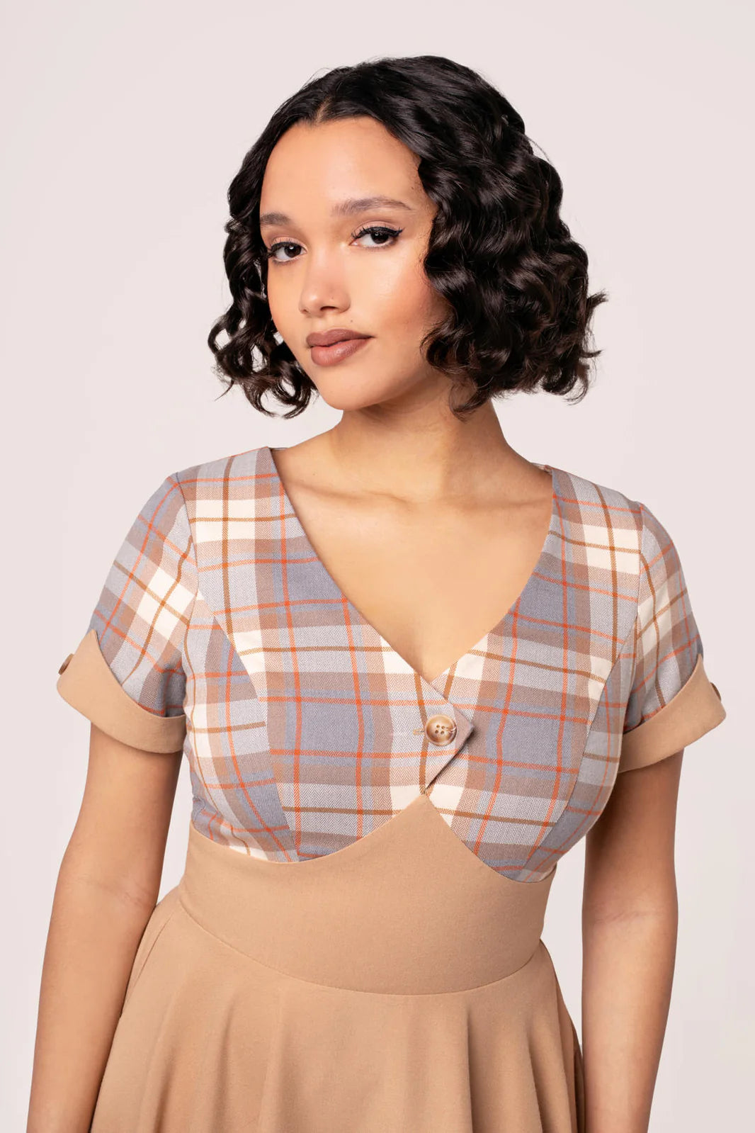 Hell Bunny Joseline 50s Midi Dress – Beige Vintage Swing Dress