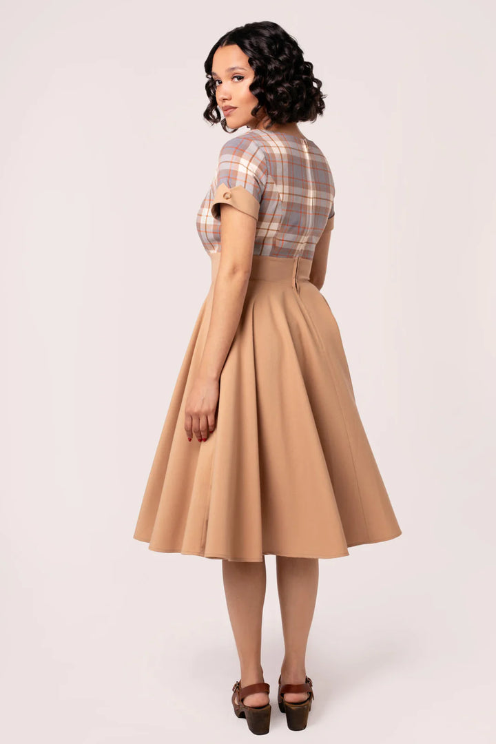 Hell Bunny Joseline 50s Midi Dress – Beige Vintage Swing Dress