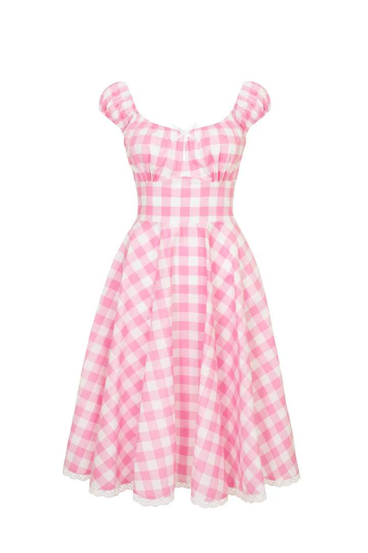 Robe midi Hell Bunny Cindy en vichy rose, style années 50