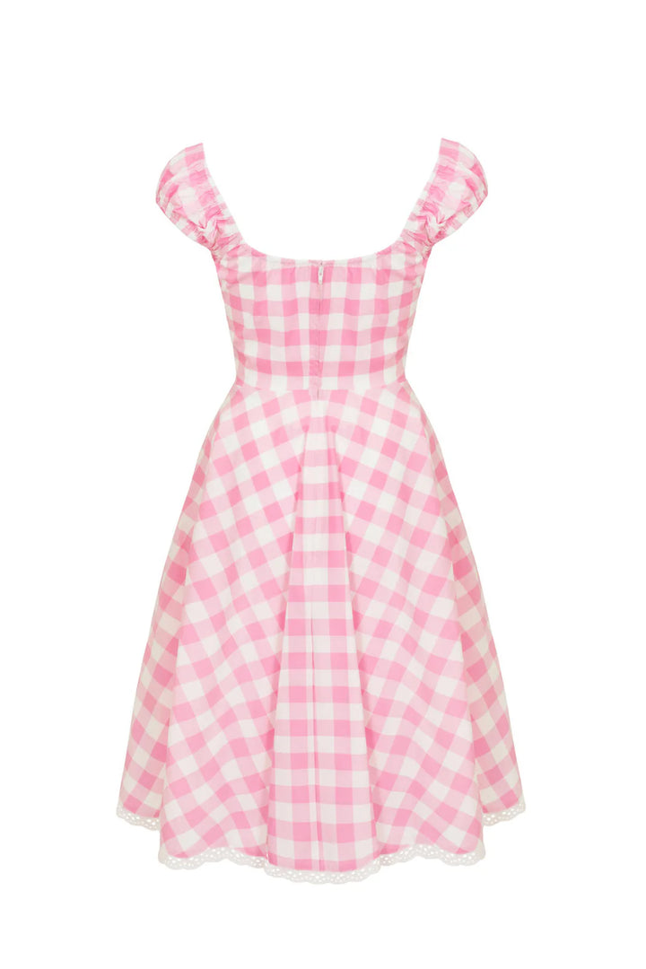 Robe midi Hell Bunny Cindy en vichy rose, style années 50
