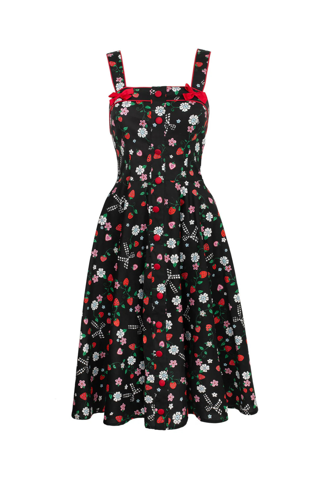 Robe midi Hell Bunny Isobel imprimé fraises années 50