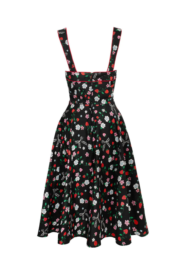 Robe midi Hell Bunny Isobel imprimé fraises années 50