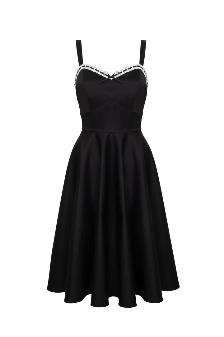 Robe midi Hell Bunny Gracie noire style années 50 à encolure en cœur