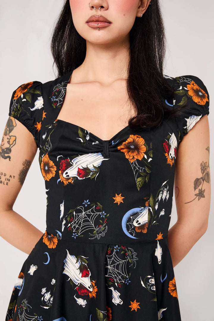 Hell Bunny Ghost Flower Black 50s Midi Dress