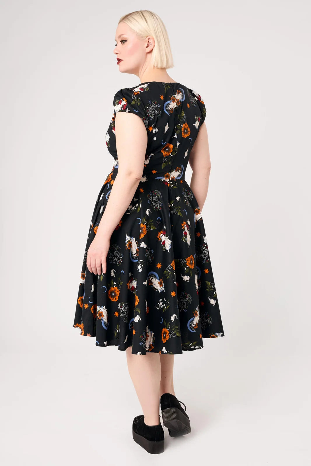 Hell Bunny Ghost Flower Black 50s Midi Dress