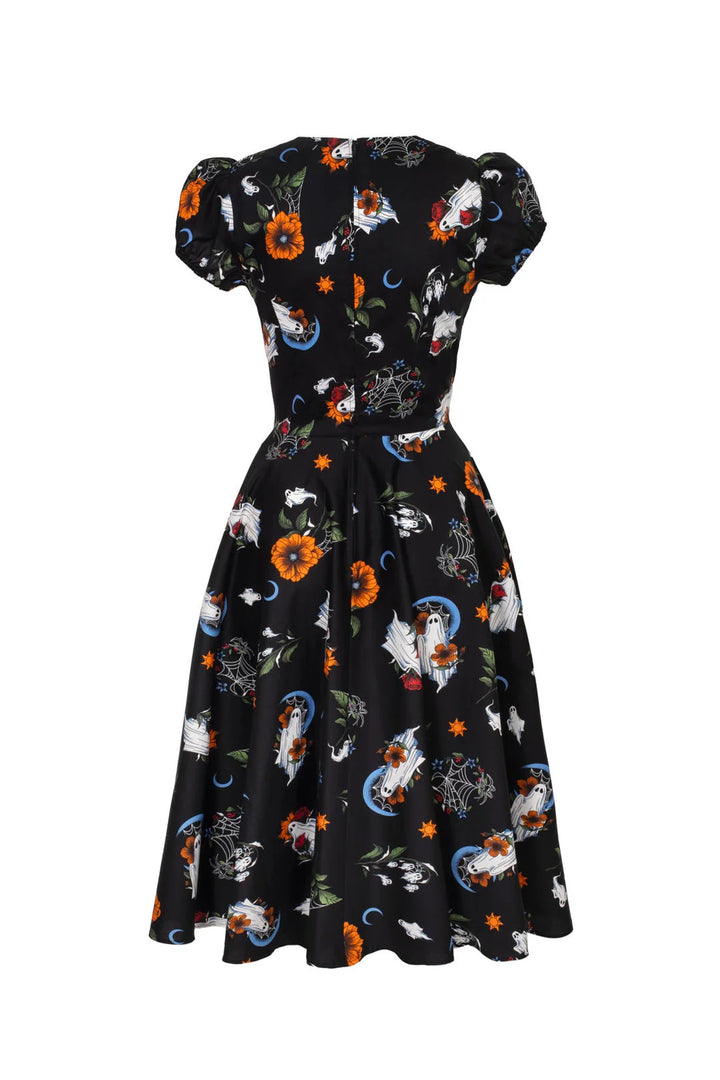 Hell Bunny Ghost Flower Black 50s Midi Dress