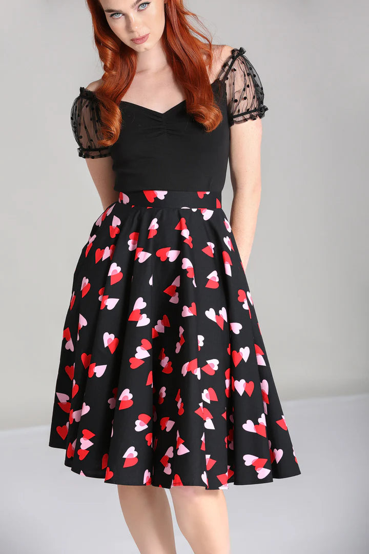 Hell Bunny Confetti Heart Circle Skirt – Black 50s Vintage Skirt