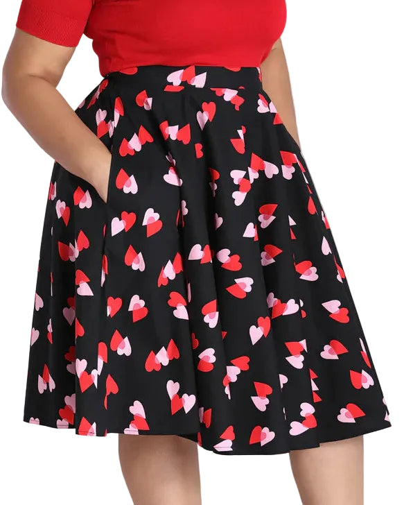Hell Bunny Confetti Heart Circle Skirt – Black 50s Vintage Skirt