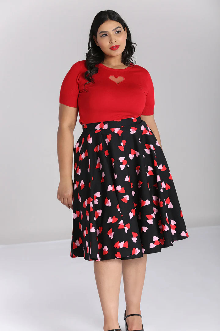 Hell Bunny Confetti Heart Circle Skirt – Black 50s Vintage Skirt