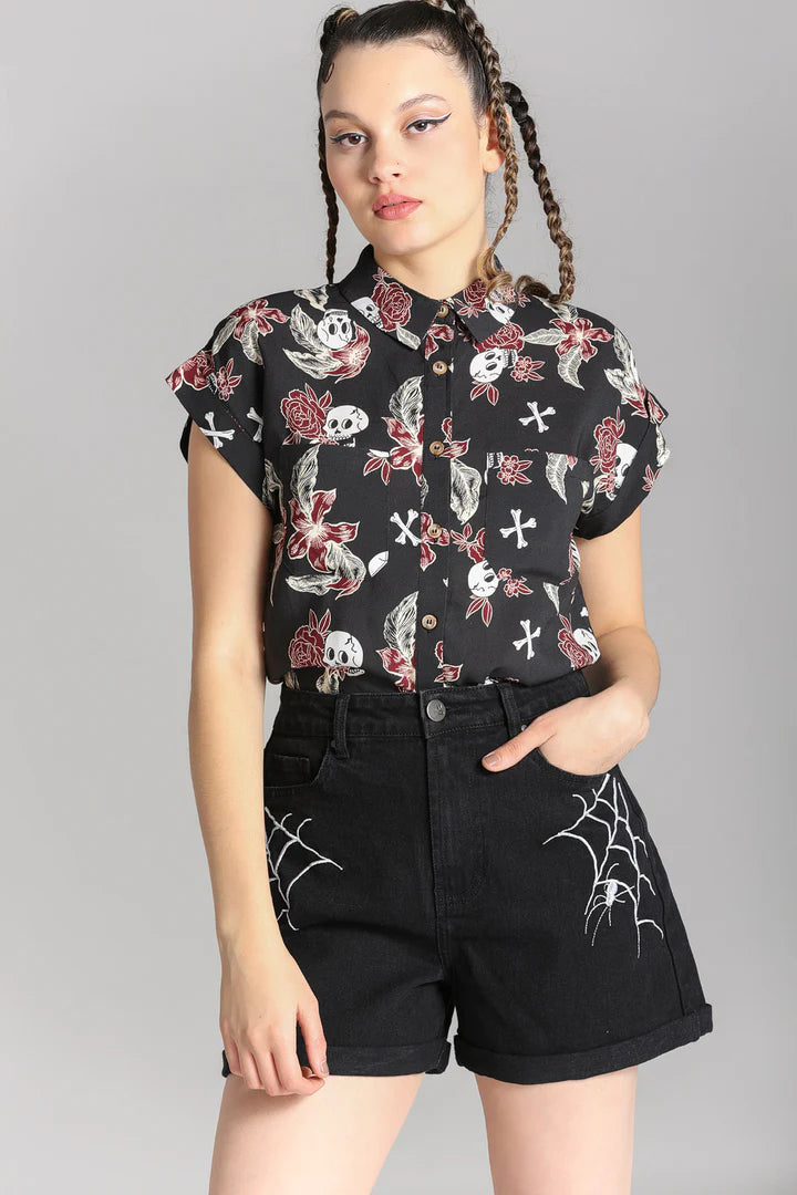 Short en jean toile d'araignée Arania de Hell Bunny