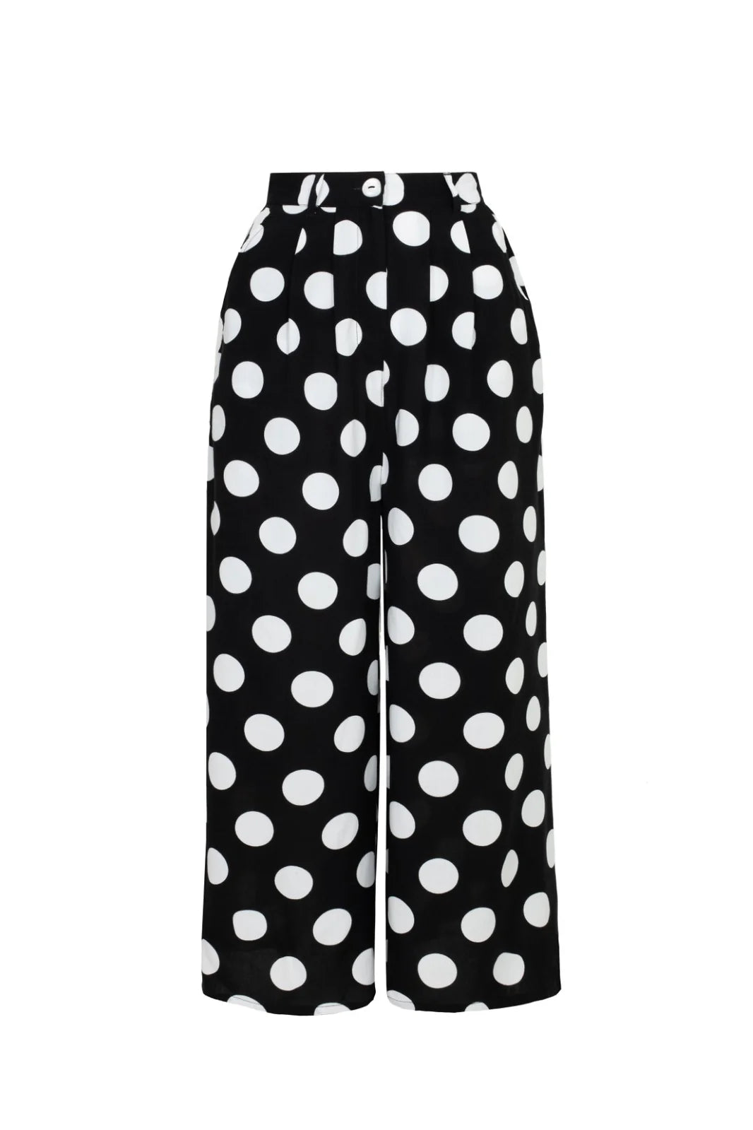 Hell Bunny Dolores Polka Dot Trousers – Black Wide Leg Crop