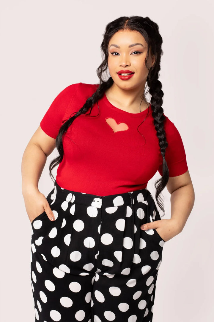 Hell Bunny Dolores Polka Dot Trousers – Black Wide Leg Crop