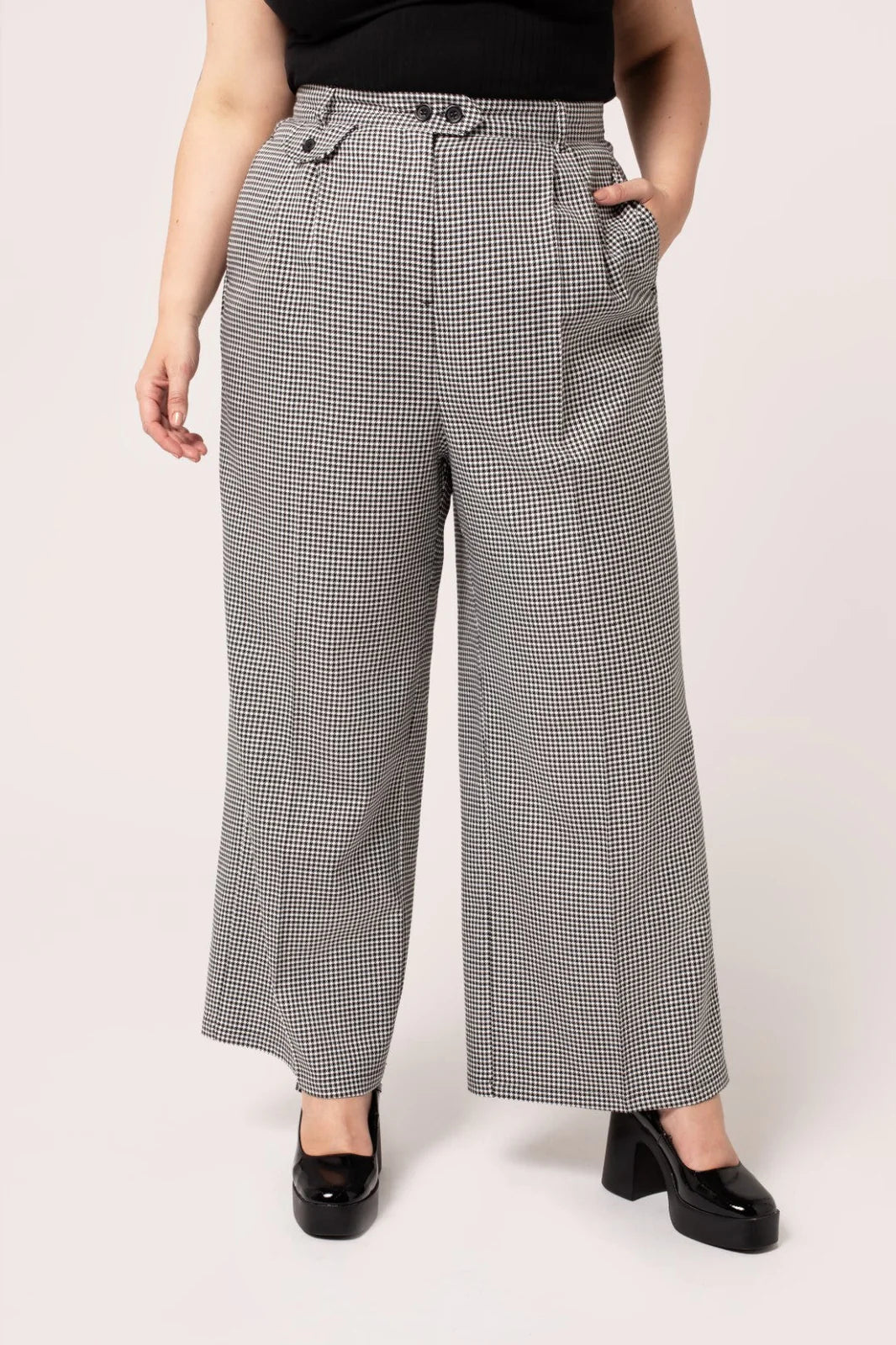 Hell Bunny Teddy Trousers – Houndstooth Wide Leg