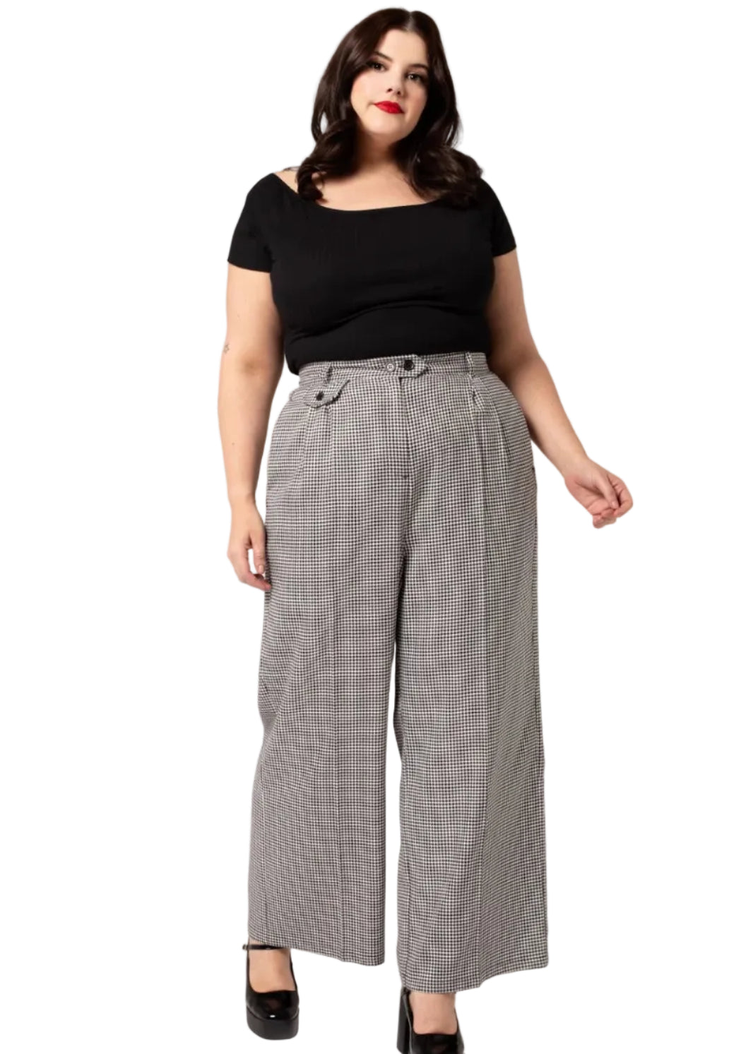 Hell Bunny Teddy trousers houndstooth wide leg high waist vintage pants