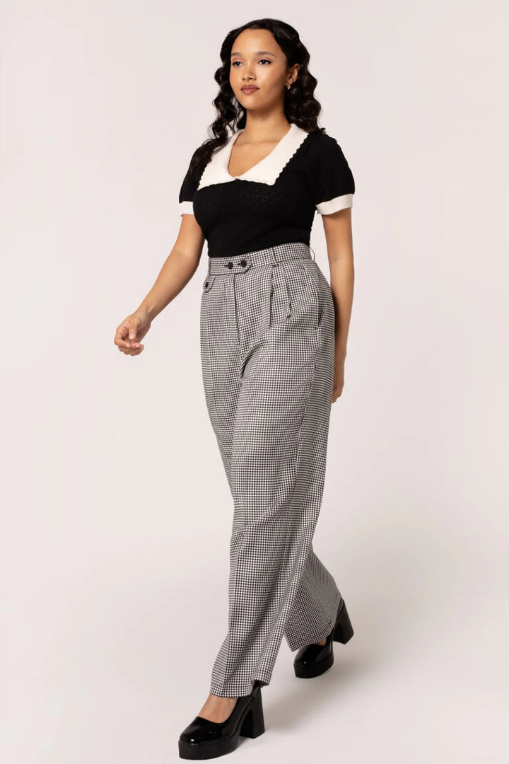 Hell Bunny Teddy Trousers – Houndstooth Wide Leg
