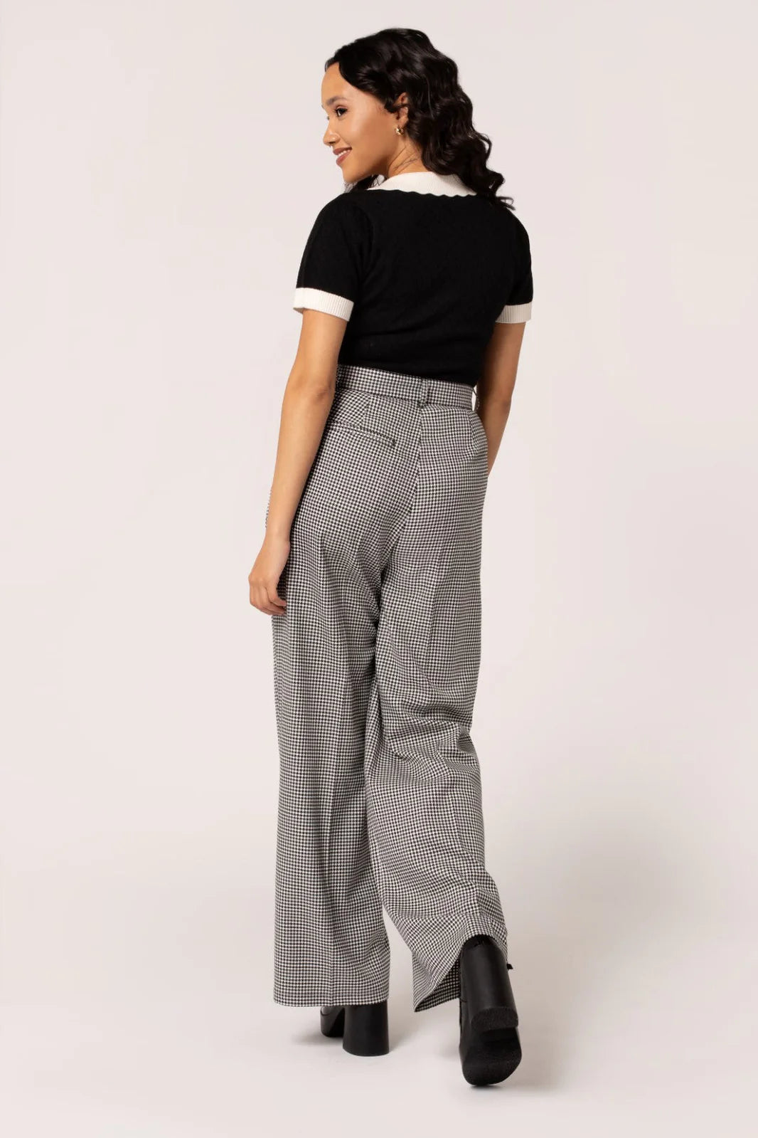 Hell Bunny Teddy Trousers – Houndstooth Wide Leg