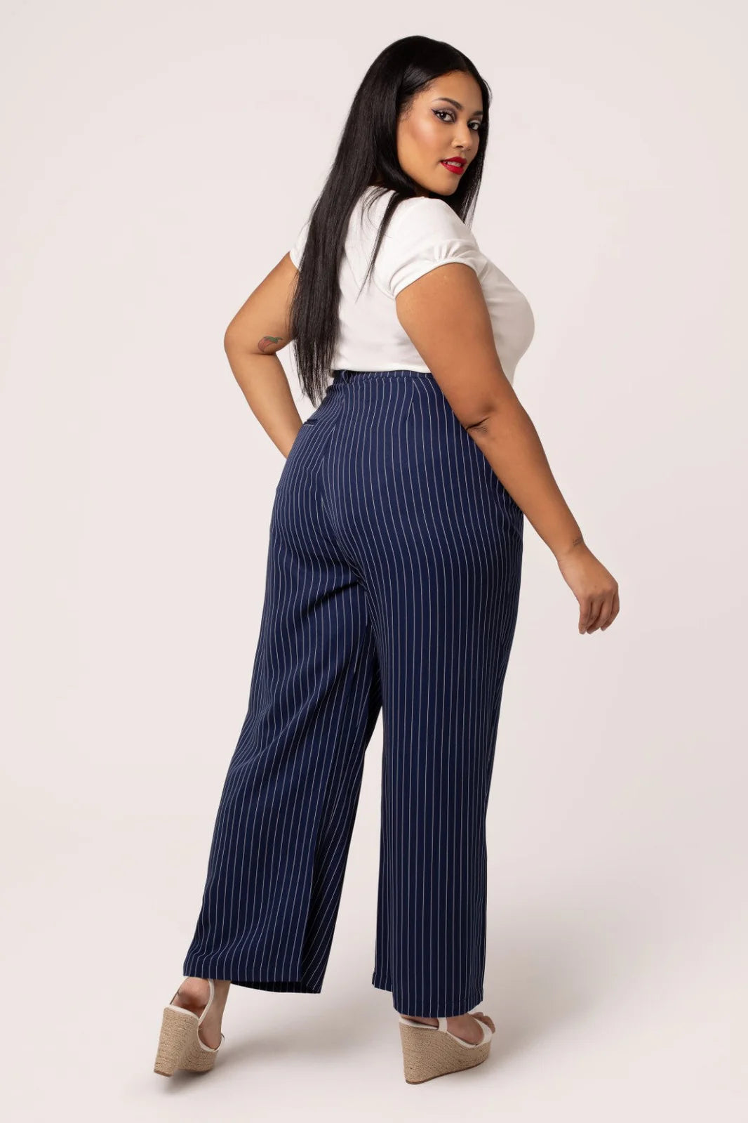 Hell Bunny Costello Pinstripe Wide Leg Trousers