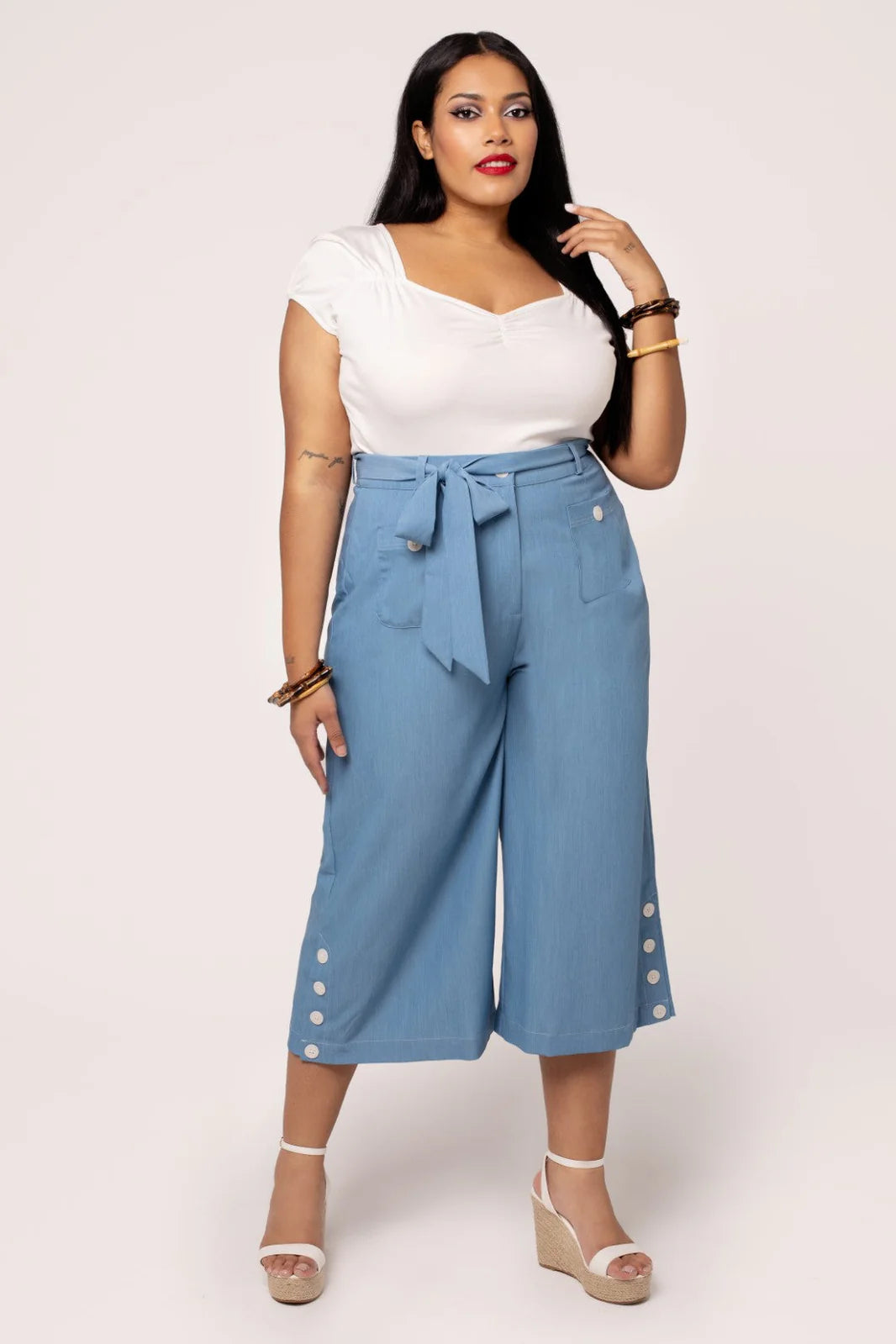 Hell Bunny Rylee Culottes – Blue Wide Leg