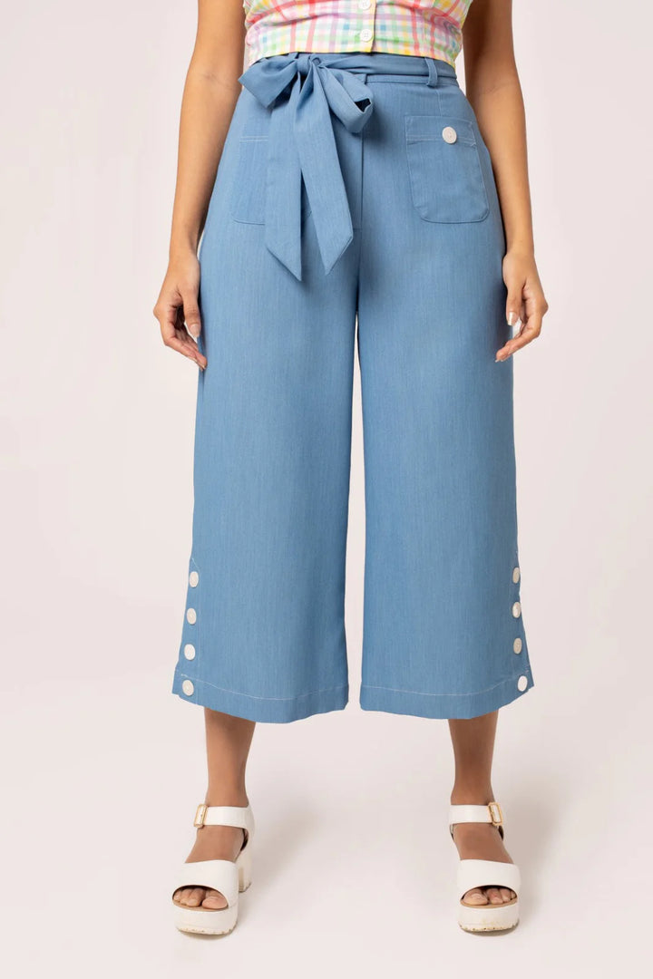 Hell Bunny Rylee Culottes – Blue Wide Leg
