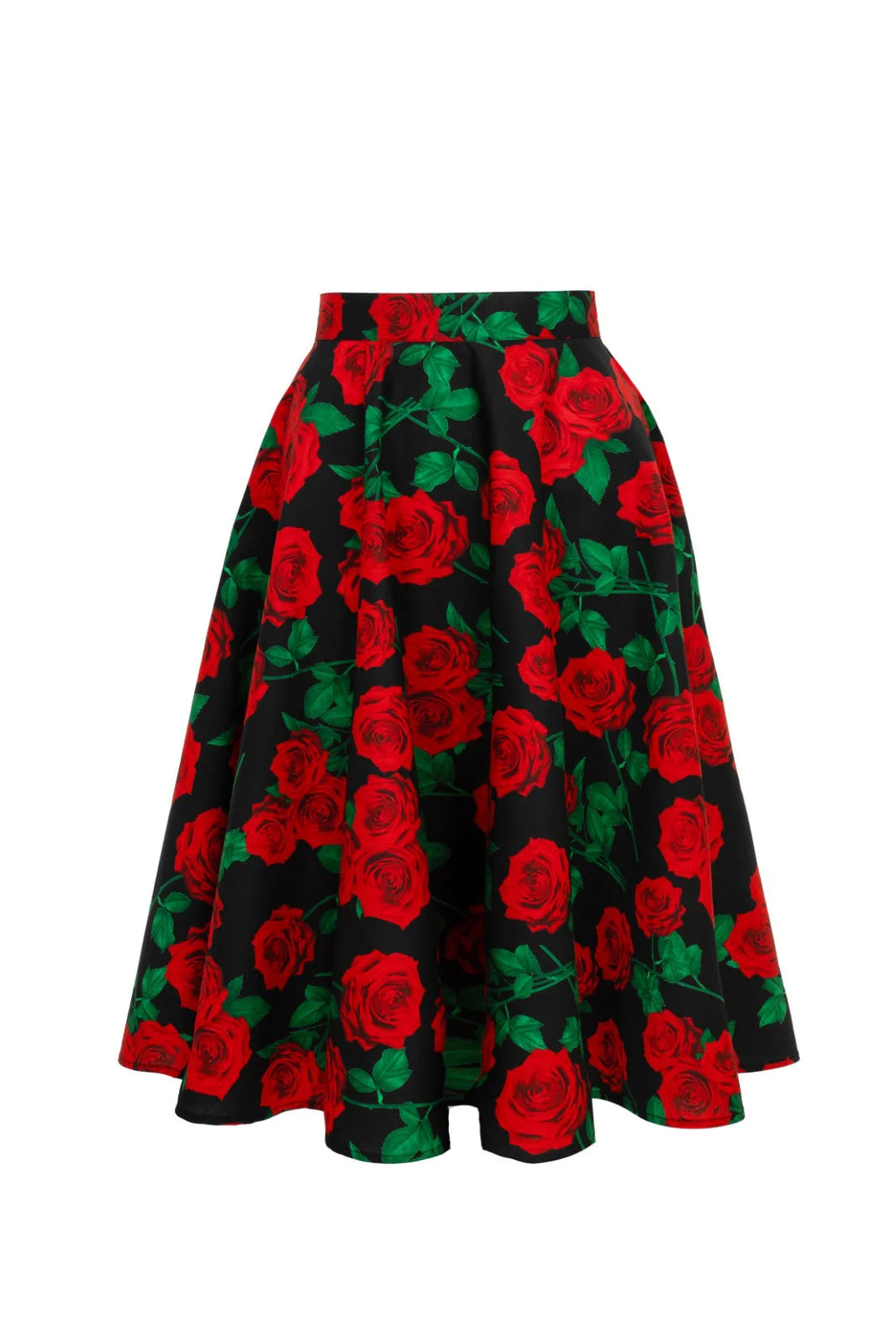Hell Bunny Dolce Vita Rose Print Circle Skirt – Black Vintage 50s Skirt