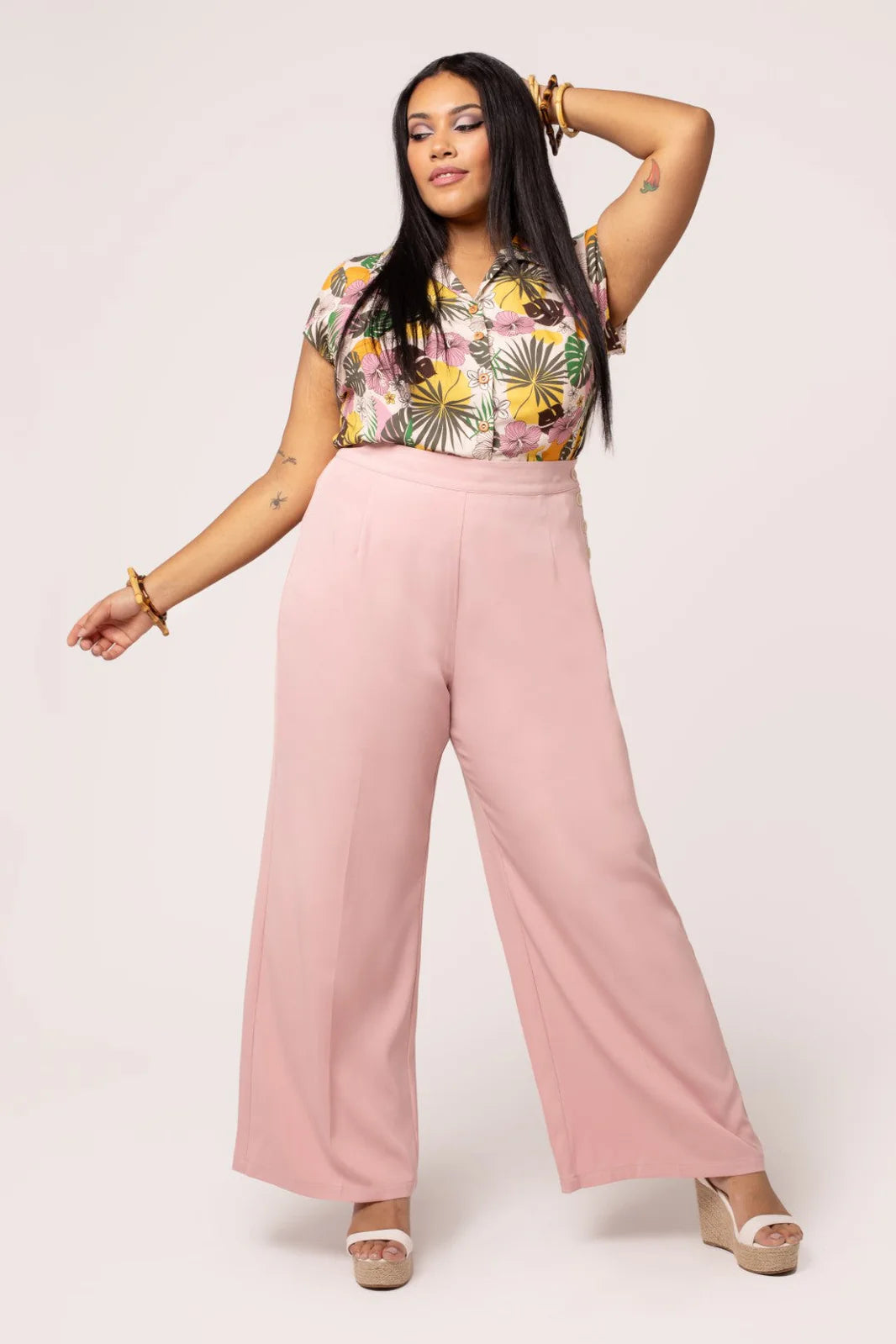 Hell Bunny Giselle Trousers – Pink Wide Leg