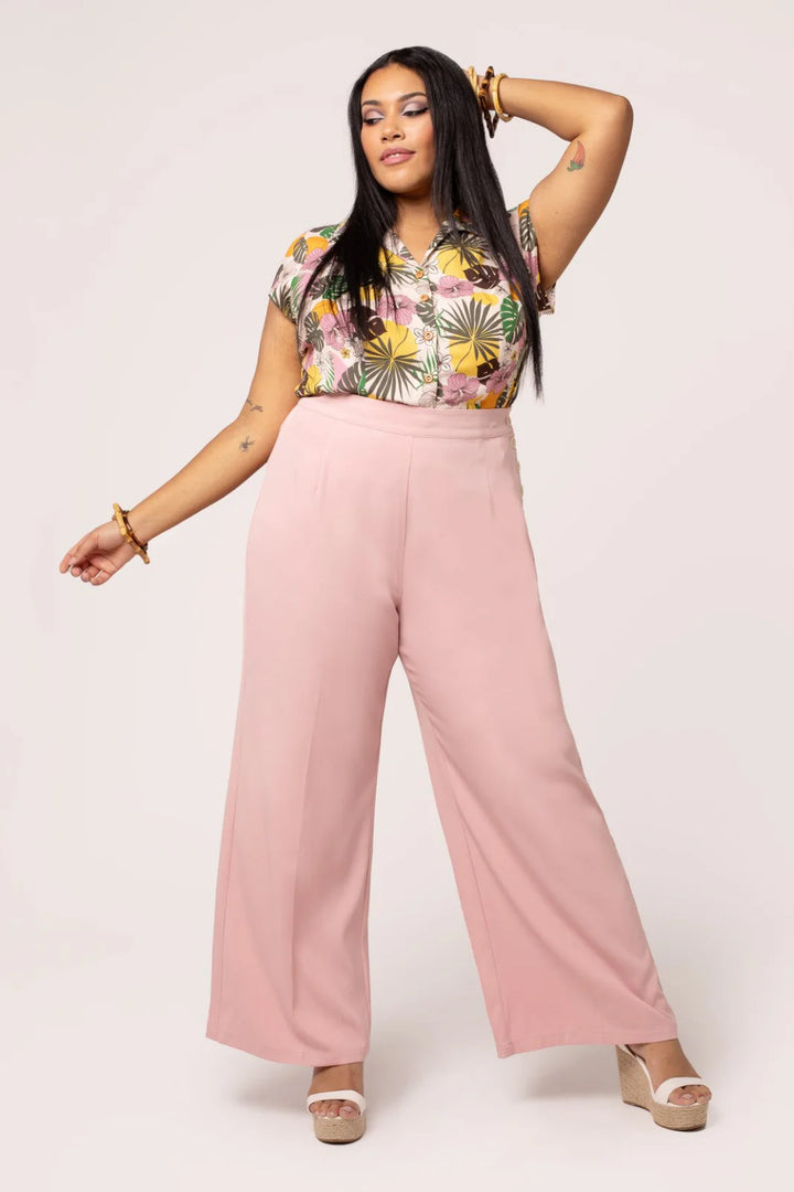 Hell Bunny Giselle Trousers – Pink Wide Leg