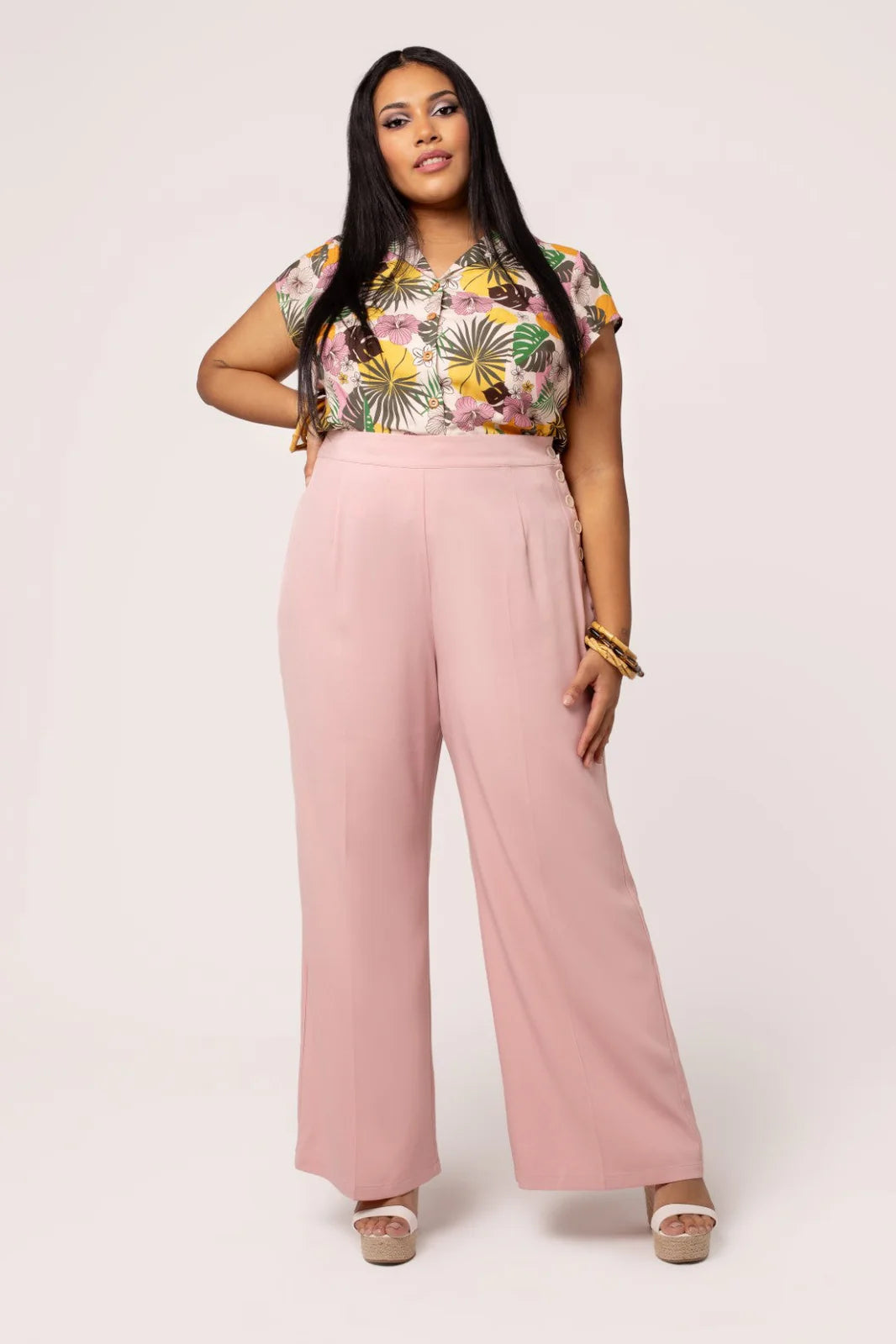 Hell Bunny Giselle Trousers – Pink Wide Leg
